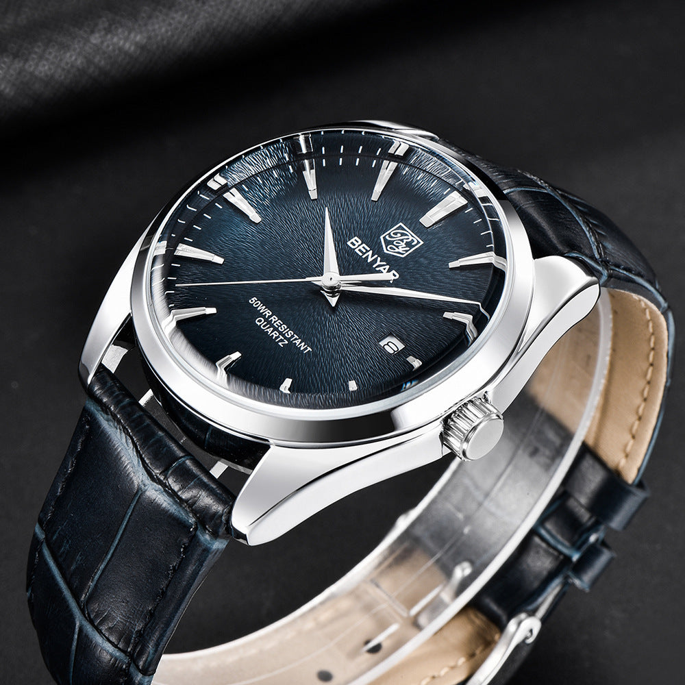 Men's Quartz Watch Simple Tide Waterproof Business Leather Watch - Acquisti Online