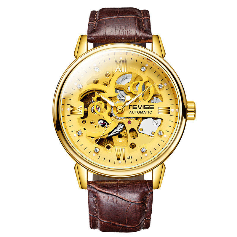 Tevise Men's Business Casual Watch Automatic Mechanical Movement Watch Leather Belt Waterproof Man Watch - Acquisti Online
