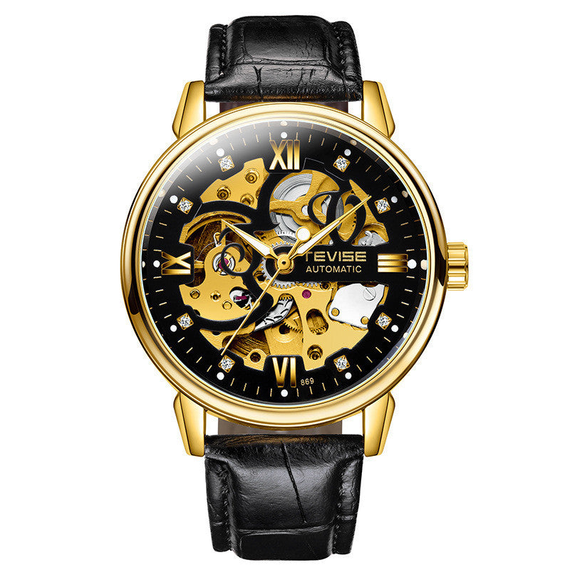 Tevise Men's Business Casual Watch Automatic Mechanical Movement Watch Leather Belt Waterproof Man Watch - Acquisti Online