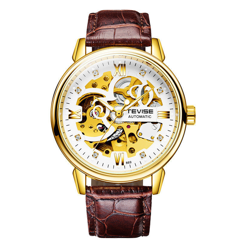 Tevise Men's Business Casual Watch Automatic Mechanical Movement Watch Leather Belt Waterproof Man Watch - Acquisti Online