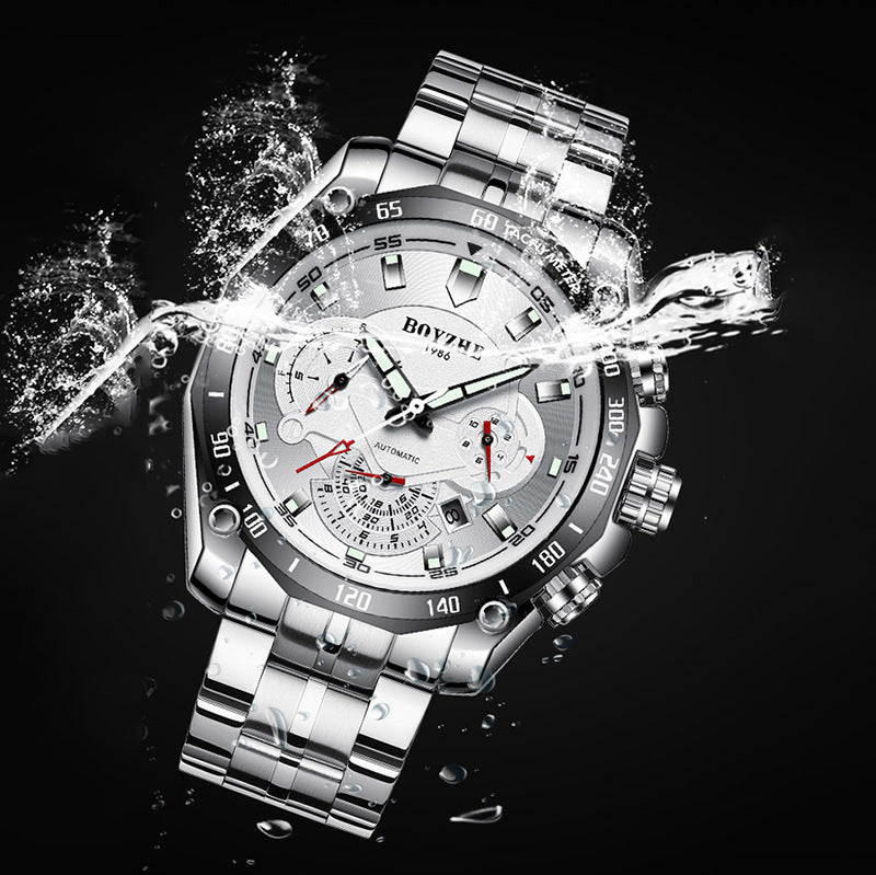 Orologio meccanico da uomo sportivo alla moda impermeabile con cintura in acciaio del marchio BOYZHE