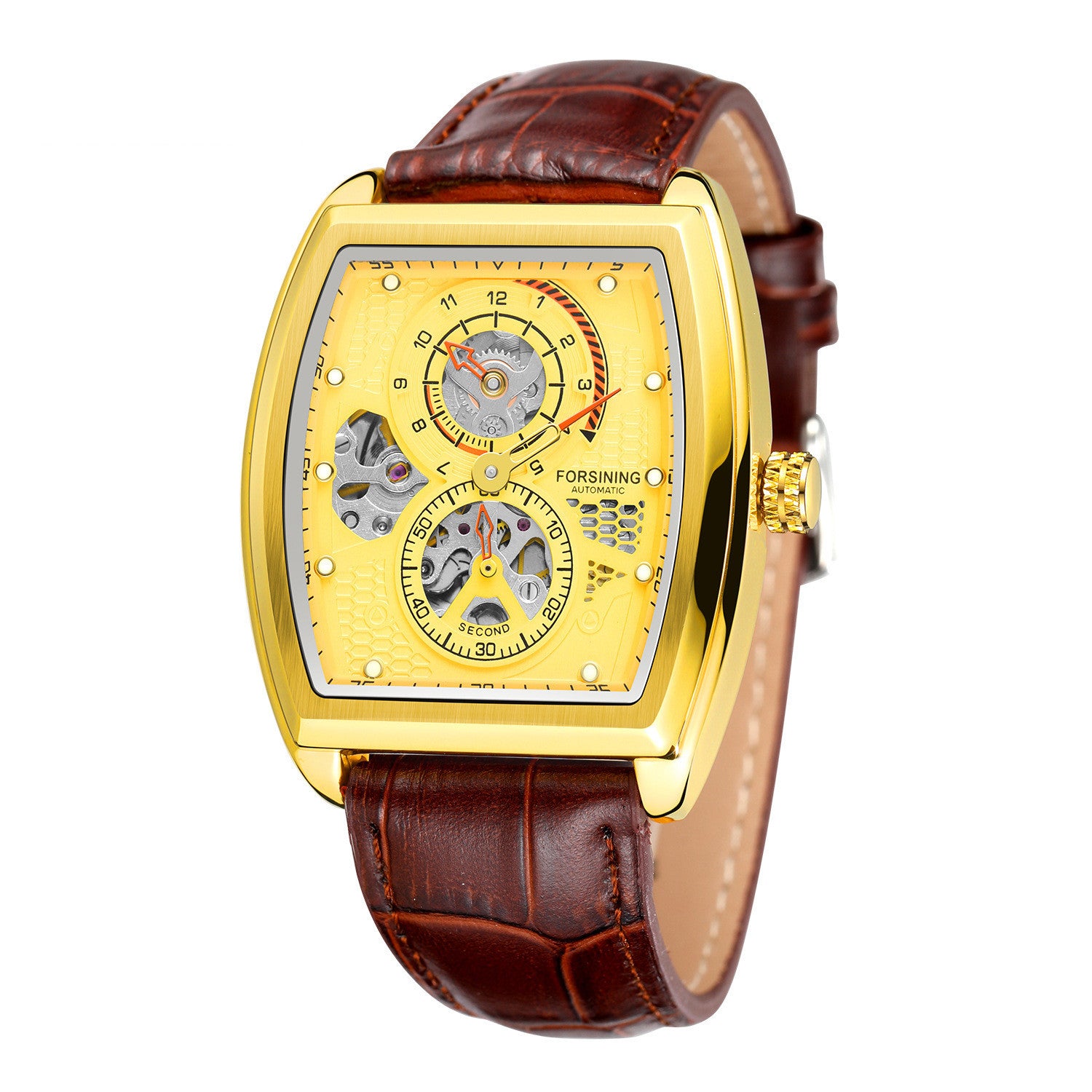 Orologio meccanico automatico da uomo, casual, quadrato e cavo