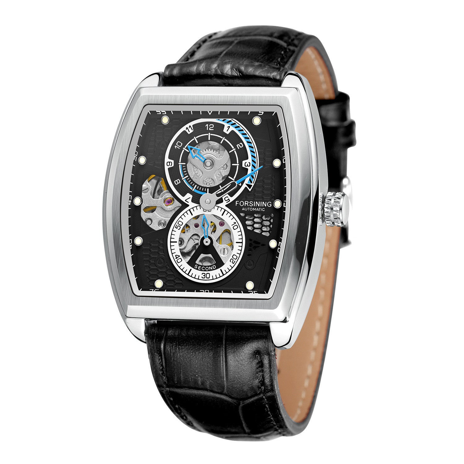 Men's Fashion Forsining Casual Square Hollow Mechanical Watch Automatic Mechanical Original Leather Band Stainless Steel Men Watch