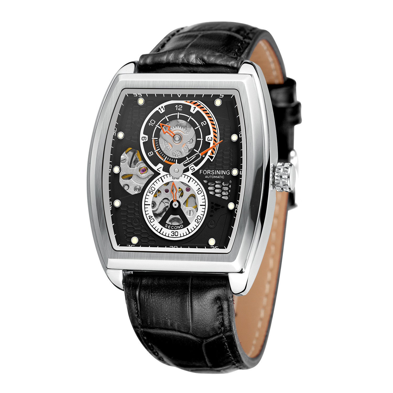 Men's Fashion Forsining Casual Square Hollow Mechanical Watch Automatic Mechanical Original Leather Band Stainless Steel Men Watch