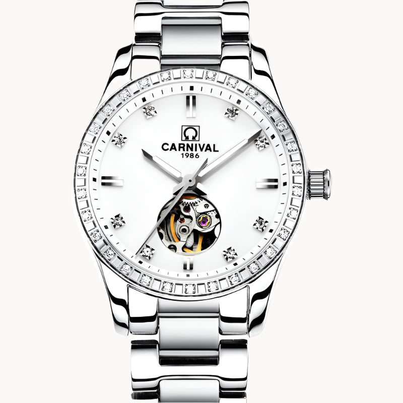 CARNIVAL Casual Ladies Automatic Mechanical Watches Luminous Waterproof Stainless Steel Strap Diamond Watch