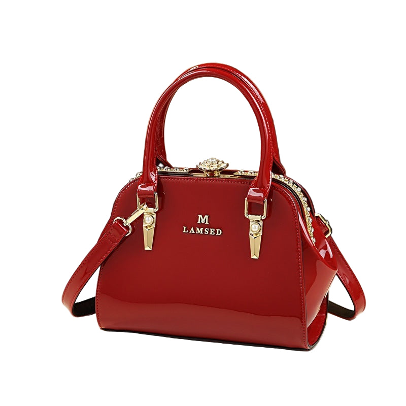Luxe handtas voor dames, echt leer, stijlvolle sfeer, 2025, nieuwe glanzende elegante schoudertas voor dames met meerdere zakken