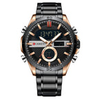 Herenhorloge met dubbel uurwerk en elektronisch quartz-sporthorloge Herenhorloge met stalen band voor vrije tijd