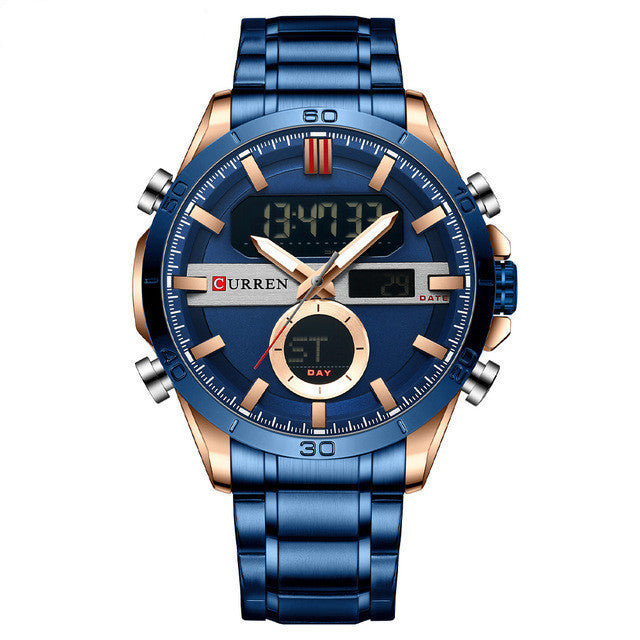 Orologio sportivo elettronico al quarzo con doppio movimento da uomo, orologio da uomo per il tempo libero con cinturino in acciaio