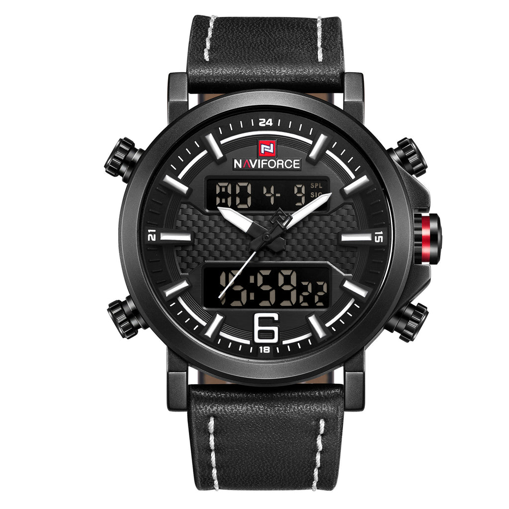 NAVIFORCE 9135 Topmerk Luxe Militair Leger Sport Herenhorloge voor Echt Leer Herenhorloge LED Digitaal Quartz Horloge