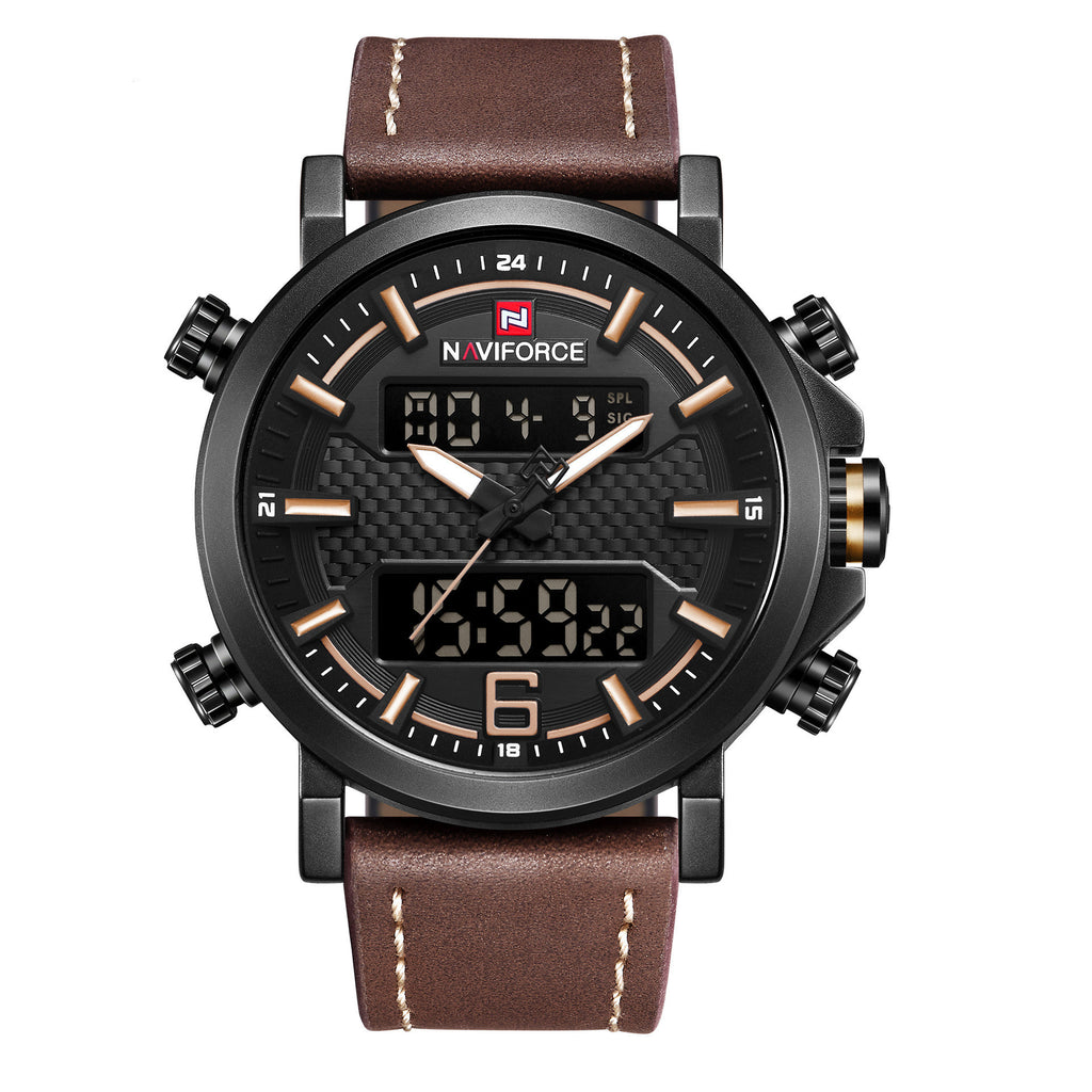 NAVIFORCE 9135 Topmerk Luxe Militair Leger Sport Herenhorloge voor Echt Leer Herenhorloge LED Digitaal Quartz Horloge