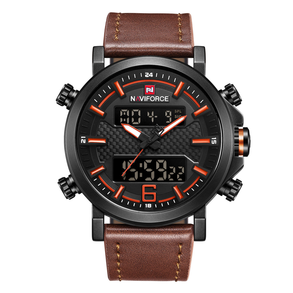 NAVIFORCE 9135 Topmerk Luxe Militair Leger Sport Herenhorloge voor Echt Leer Herenhorloge LED Digitaal Quartz Horloge