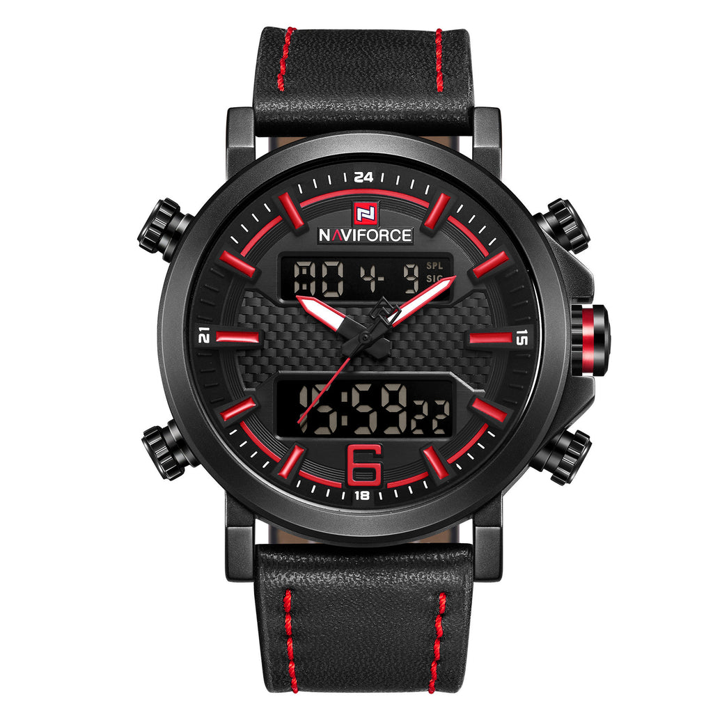 NAVIFORCE 9135 Topmerk Luxe Militair Leger Sport Herenhorloge voor Echt Leer Herenhorloge LED Digitaal Quartz Horloge