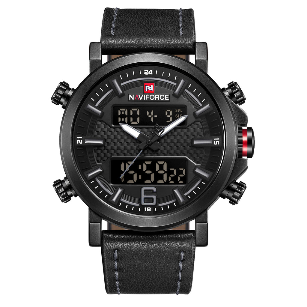 NAVIFORCE 9135 Topmerk Luxe Militair Leger Sport Herenhorloge voor Echt Leer Herenhorloge LED Digitaal Quartz Horloge