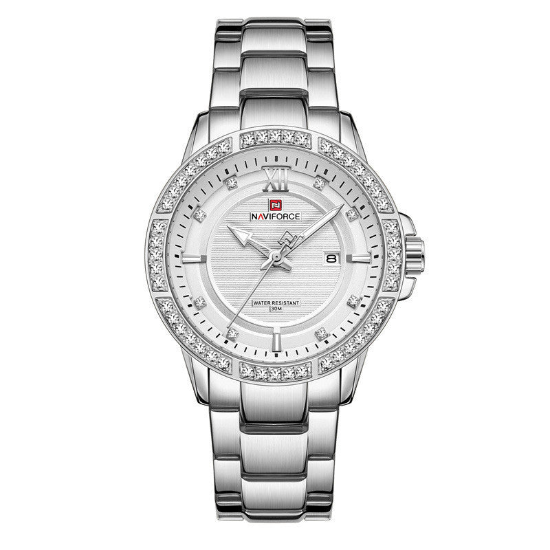 NAVIFORCE 9187 Brand Women Stainless Steel Quartz High Quality Movement Hours Clock Luxury Women Watch