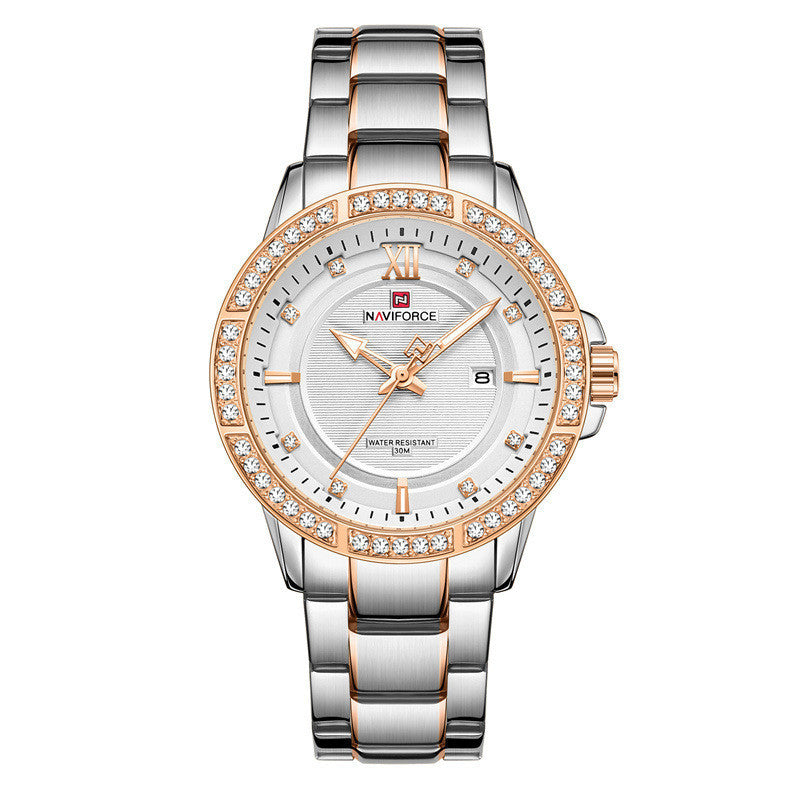 NAVIFORCE 9187 Brand Women Stainless Steel Quartz High Quality Movement Hours Clock Luxury Women Watch