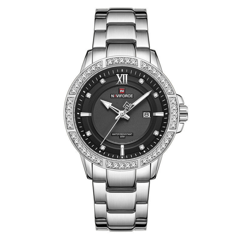 NAVIFORCE 9187 Brand Women Stainless Steel Quartz High Quality Movement Hours Clock Luxury Women Watch
