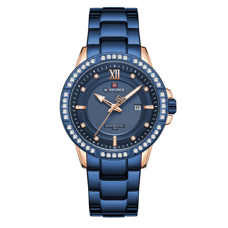 NAVIFORCE 9187 Brand Women Stainless Steel Quartz High Quality Movement Hours Clock Luxury Women Watch