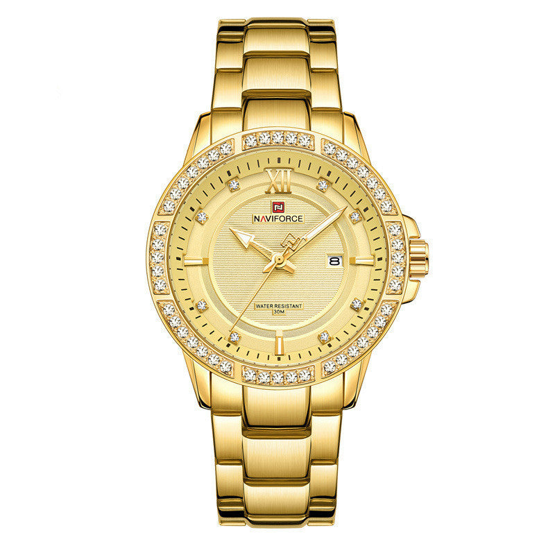 NAVIFORCE 9187 Brand Women Stainless Steel Quartz High Quality Movement Hours Clock Luxury Women Watch
