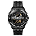 Orologio da uomo con doppio movimento, retroilluminazione, sveglia, impermeabile, con cinturino in acciaio, orologio elettronico in lega