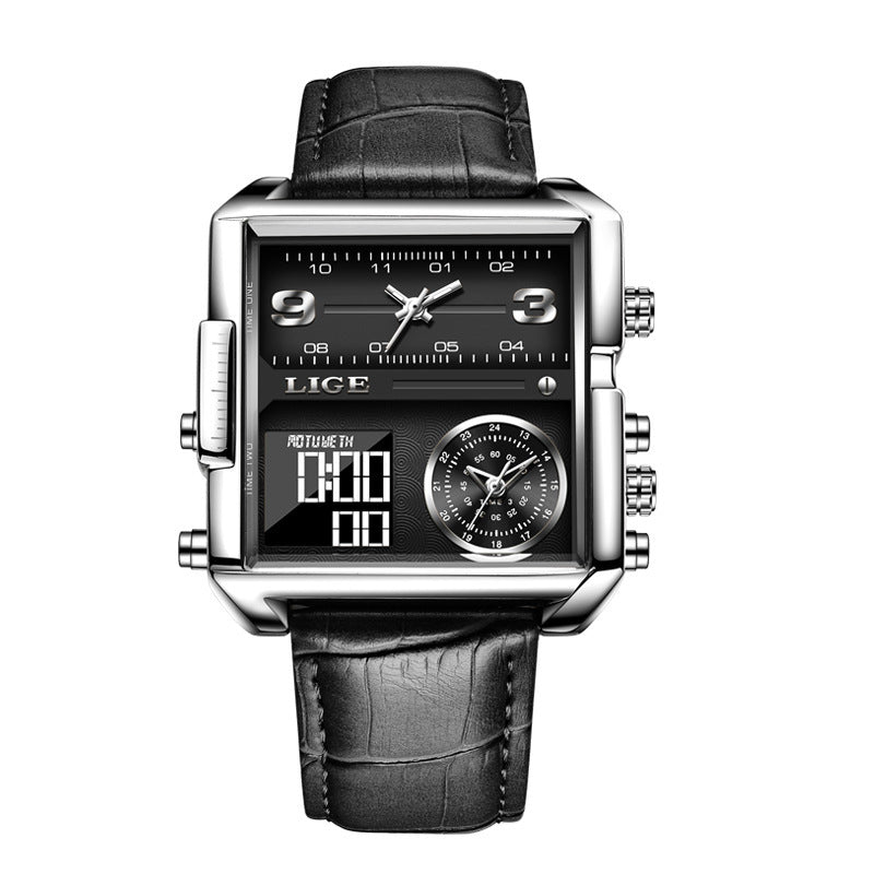 LIGE Luxury Top Brand Men's Quartz Watch Multi-Function Waterproof Watch Leather Strip Quartz Men Watch