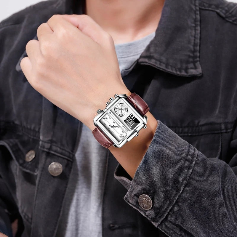 LIGE Luxury Top Brand Men's Quartz Watch Multi-Function Waterproof Watch Leather Strip Quartz Men Watch - Acquisti Online