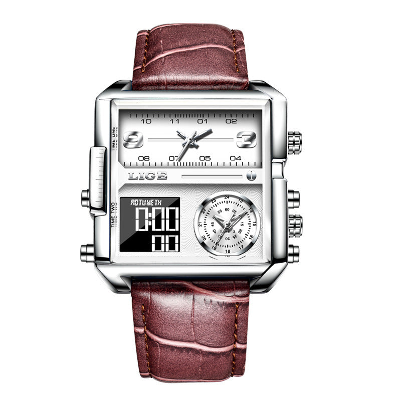 LIGE Luxury Top Brand Men's Quartz Watch Multi-Function Waterproof Watch Leather Strip Quartz Men Watch