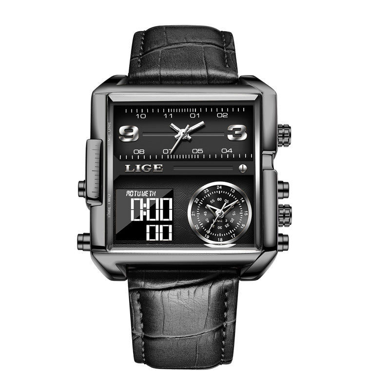 LIGE Luxury Top Brand Men's Quartz Watch Multi-Function Waterproof Watch Leather Strip Quartz Men Watch - Acquisti Online