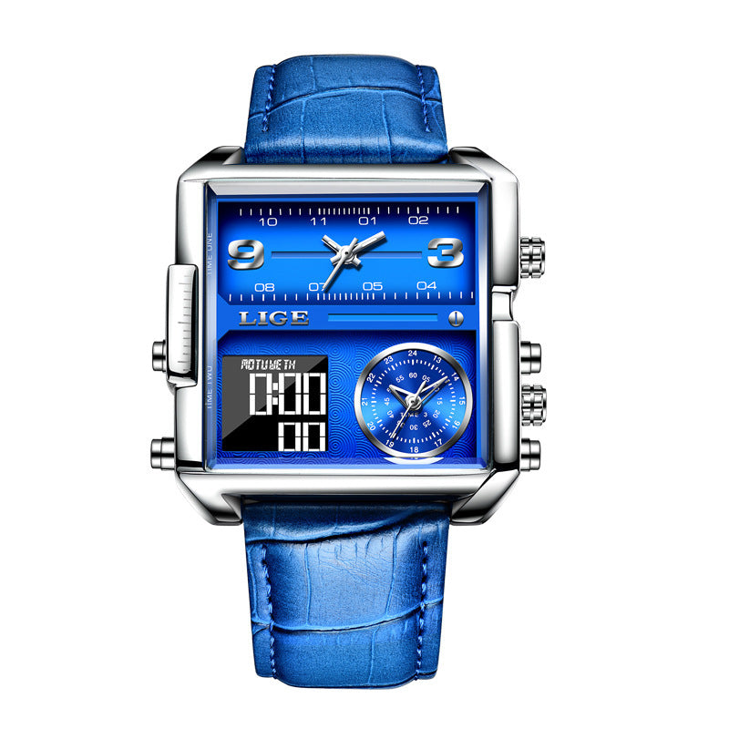 LIGE Luxury Top Brand Men's Quartz Watch Multi-Function Waterproof Watch Leather Strip Quartz Men Watch - Acquisti Online