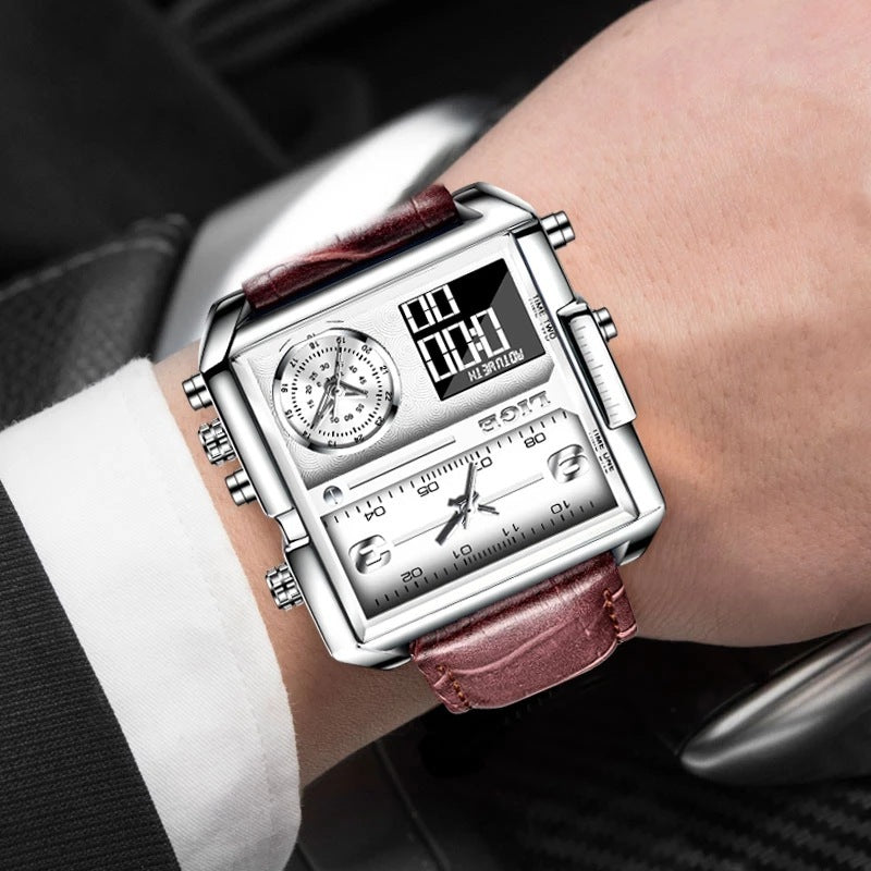 LIGE Luxury Top Brand Men's Quartz Watch Multi-Function Waterproof Watch Leather Strip Quartz Men Watch - Acquisti Online