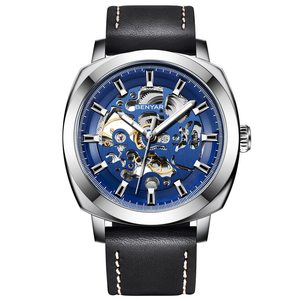 BENYAR Man Business Casual Fashion Watch Automatic Mechanical Movement Hollow Out Waterproof Leather Band Watch - Acquisti Online