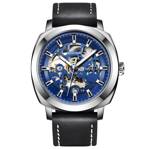 BENYAR Man Business Casual Fashion Watch Automatic Mechanical Movement Hollow Out Waterproof Leather Band Watch - Acquisti Online
