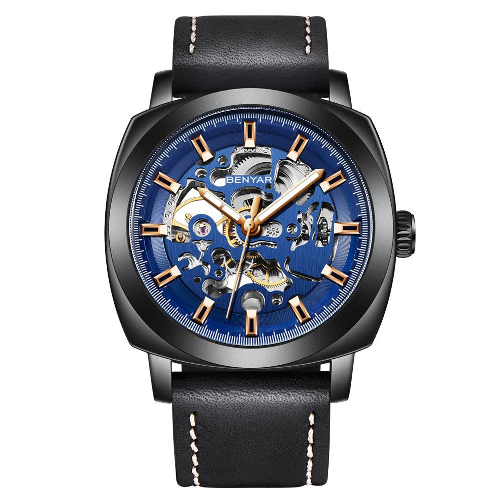 BENYAR Man Business Casual Fashion Watch Automatic Mechanical Movement Hollow Out Waterproof Leather Band Watch - Acquisti Online