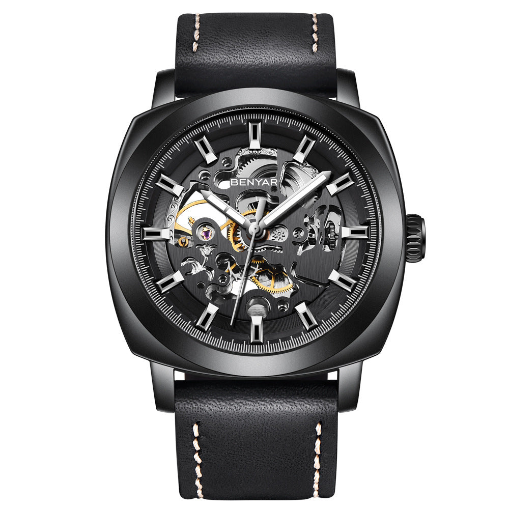 BENYAR Man Business Casual Fashion Watch Automatic Mechanical Movement Hollow Out Waterproof Leather Band Watch - Acquisti Online