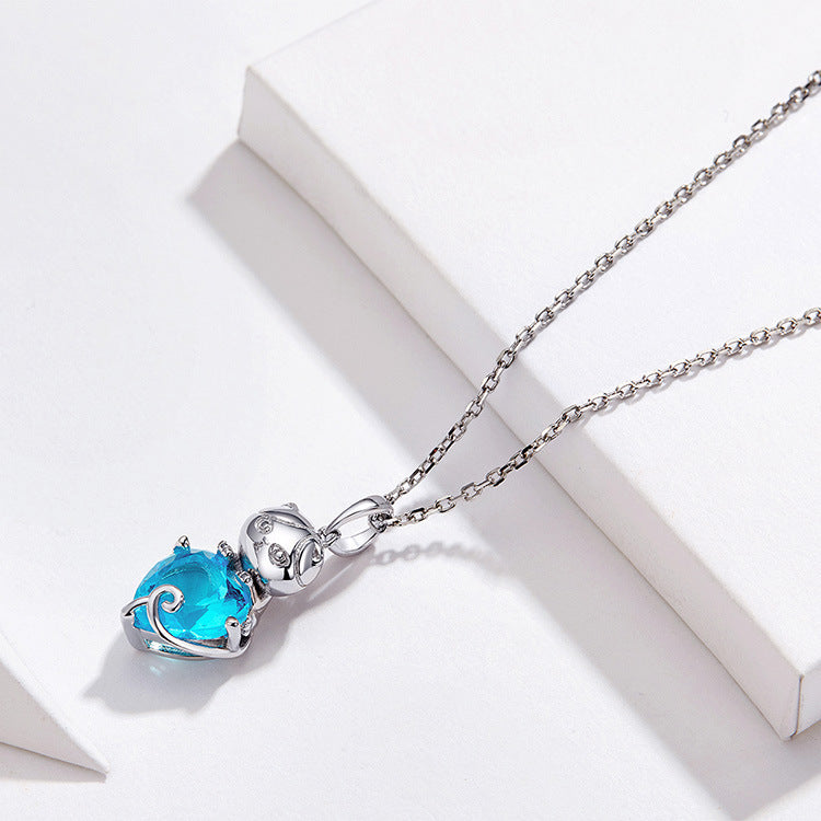 Blue and Platinum Plated Sterling Silver  Women's Necklace