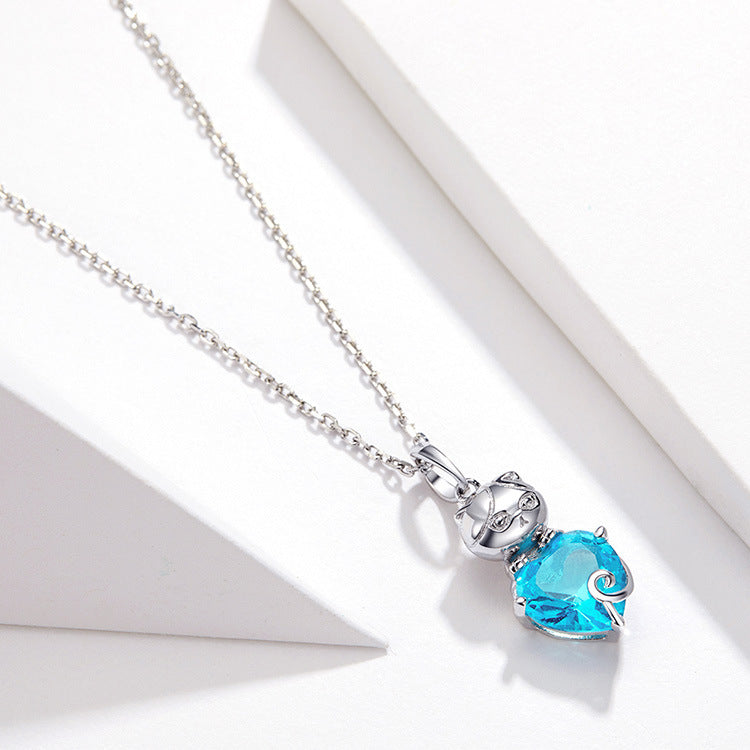 Blue and Platinum Plated Sterling Silver  Women's Necklace