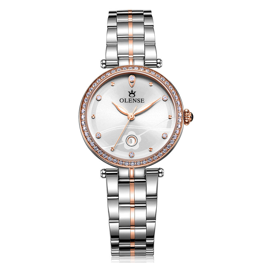 OLENSE Dames Luxe Quartz Horloge Roestvrijstalen Quartz Horloge Waterdicht Strass Gemaakt Dames Quartz Horloge