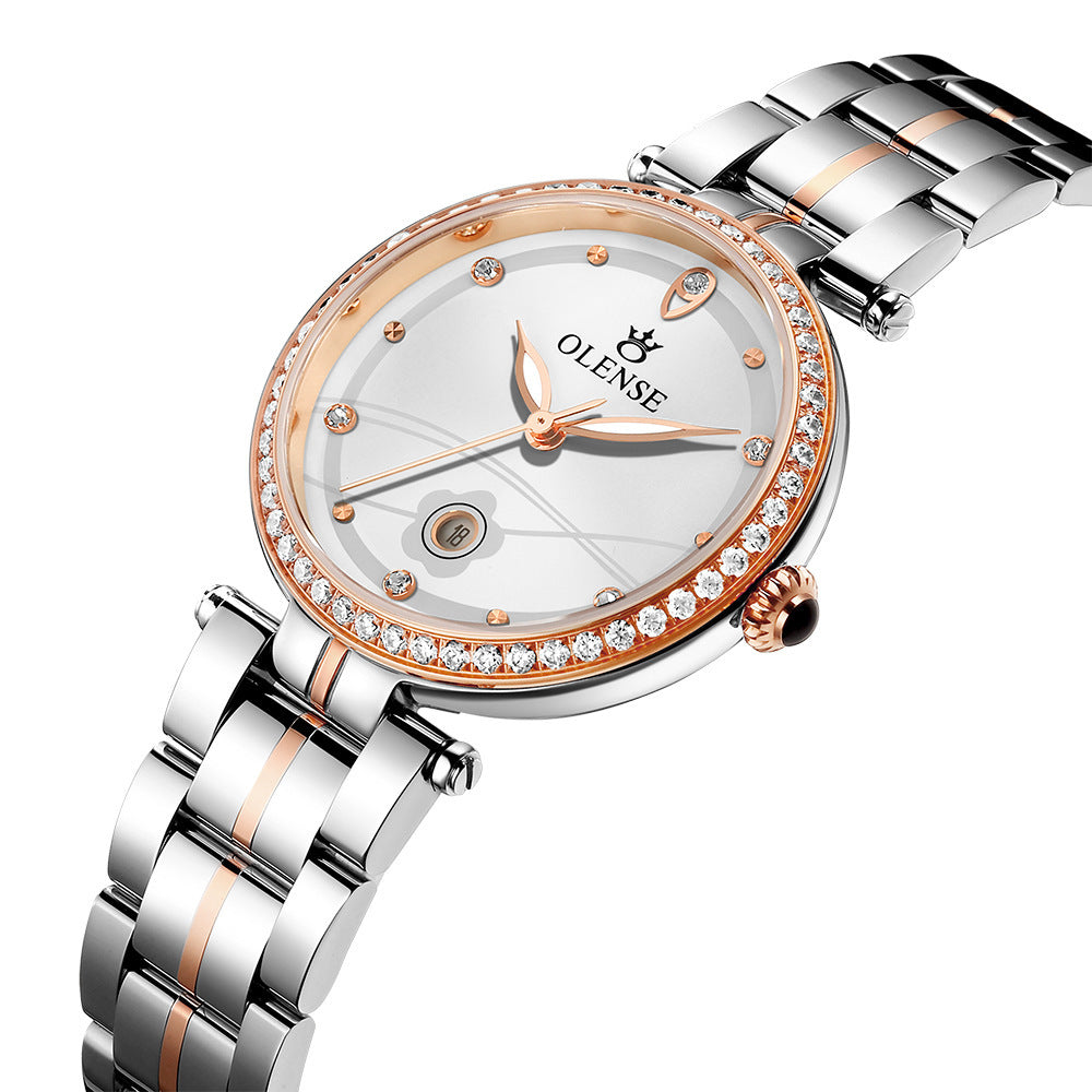 OLENSE Dames Luxe Quartz Horloge Roestvrijstalen Quartz Horloge Waterdicht Strass Gemaakt Dames Quartz Horloge