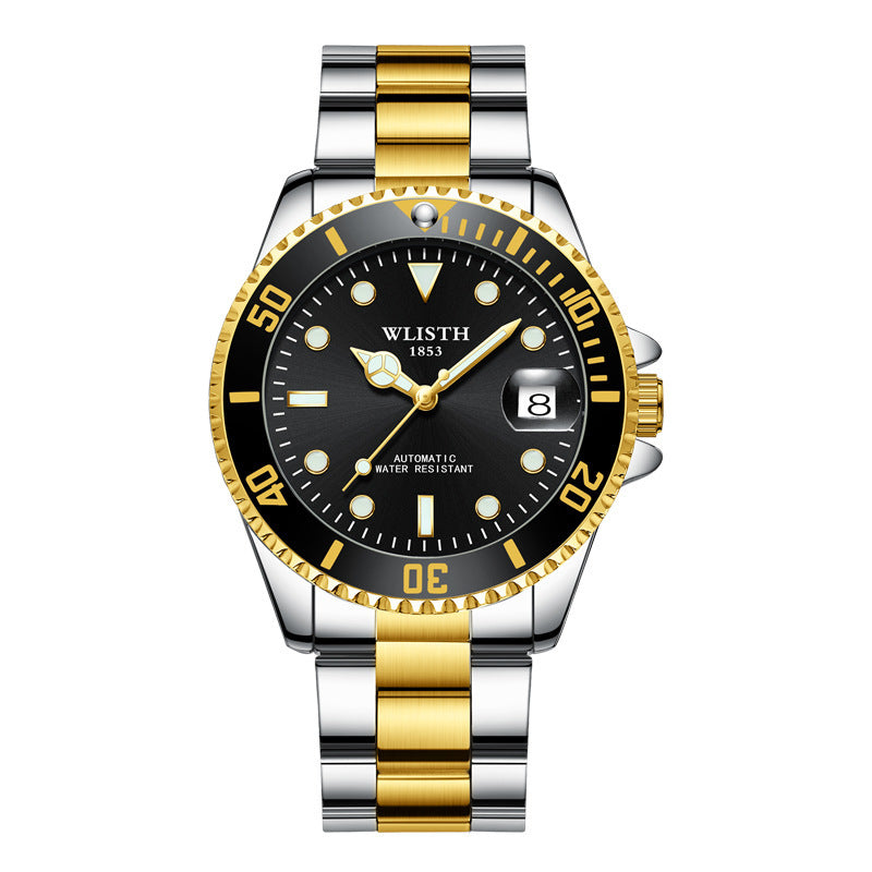 Wlisth Men Automatic Movement Mechanical Watch Calendar Business Steel Band Water Ghost Men's Watch - Acquisti Online
