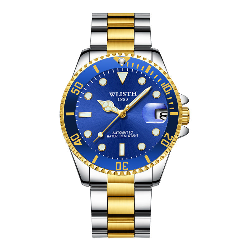 Wlisth Men Automatic Movement Mechanical Watch Calendar Business Steel Band Water Ghost Men's Watch - Acquisti Online
