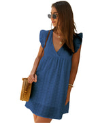 Summer V-neck Cotton Short Skirt Solid Color Dress
