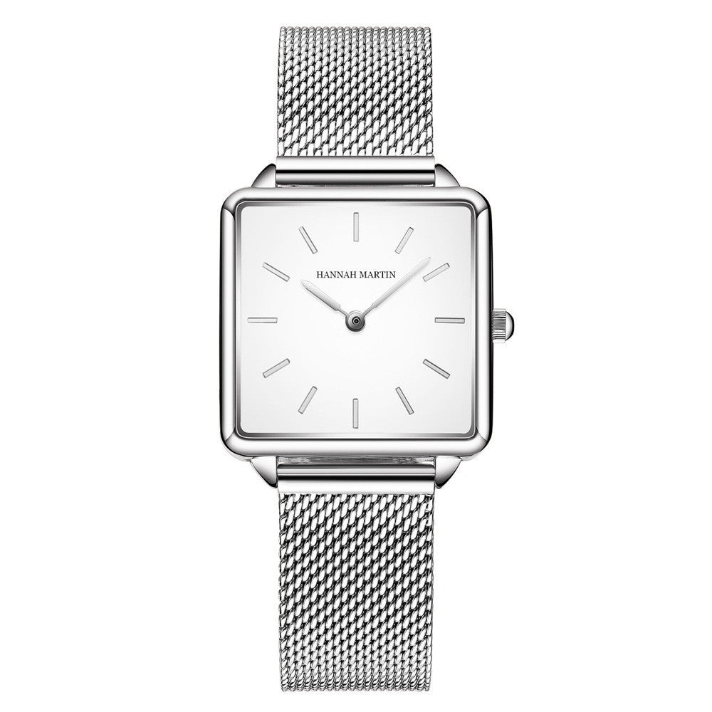 Hannah Martin Women's Watch Japan Movement Bracelet Simple Fashion Ladies Watch Rose Gold Steel Mesh Square Dial Women Watch