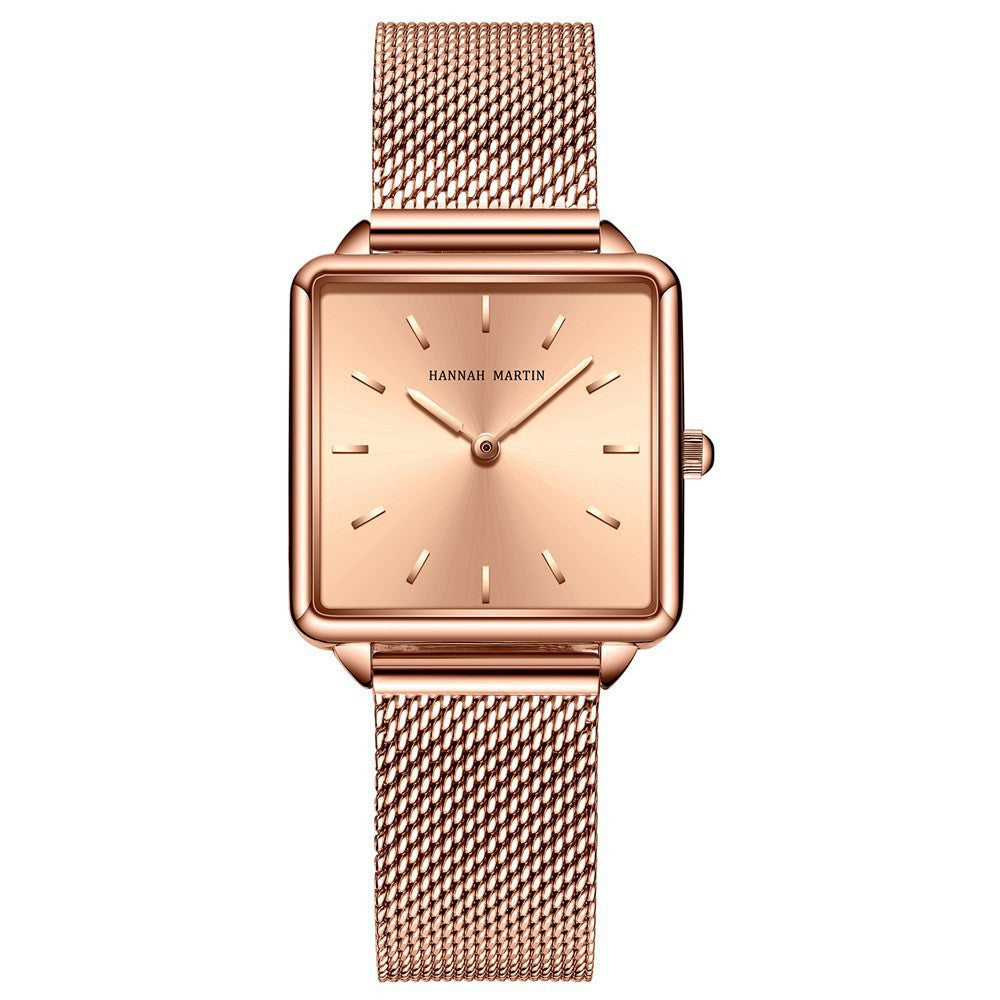 Hannah Martin Women's Watch Japan Movement Bracelet Simple Fashion Ladies Watch Rose Gold Steel Mesh Square Dial Women Watch