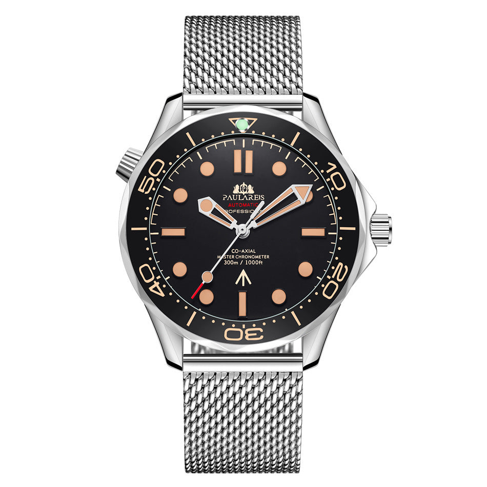 Paulareis Men's Automatic Self Wind Mechanical Watch Waterproof Stainless Steel Mesh Belt Luxury Men's Mechanical Watch