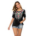Modieus Hannah-shirt met korte mouwen voor dames, geborduurd met bloemenprint, korte mouwen, casual korte jurk voor dames