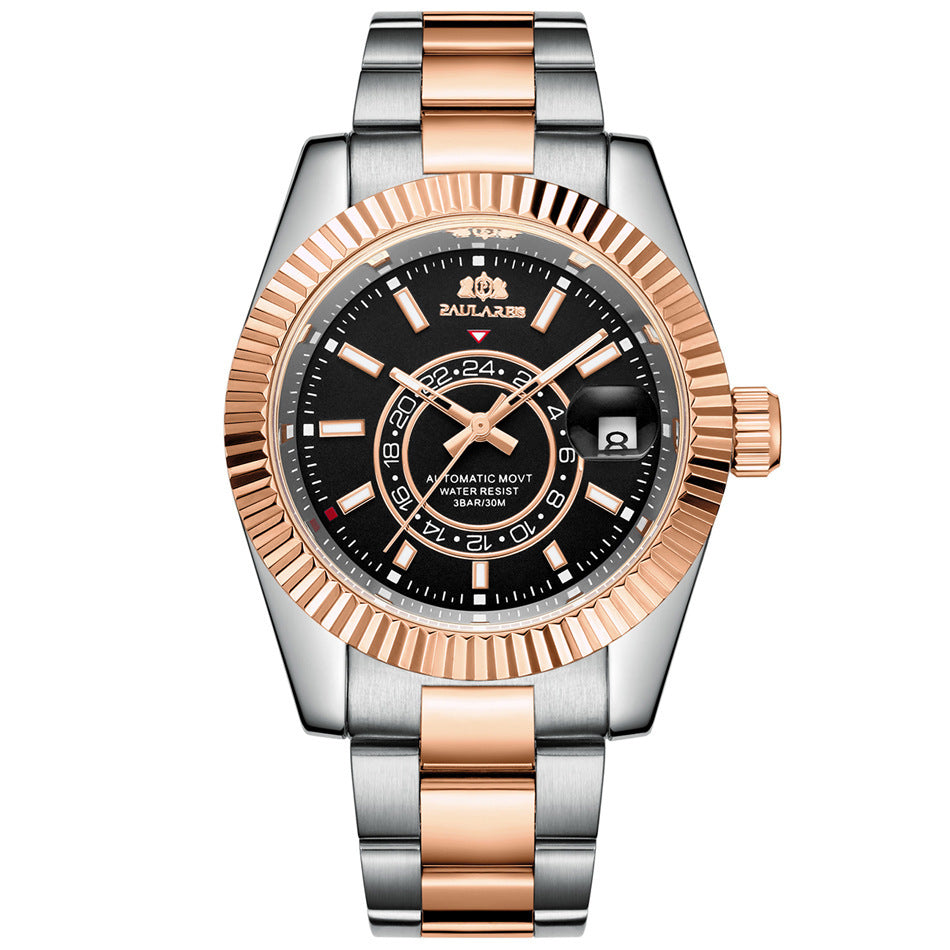 Orologio Paulareis da uomo, movimento meccanico automatico, cinturino in acciaio impermeabile