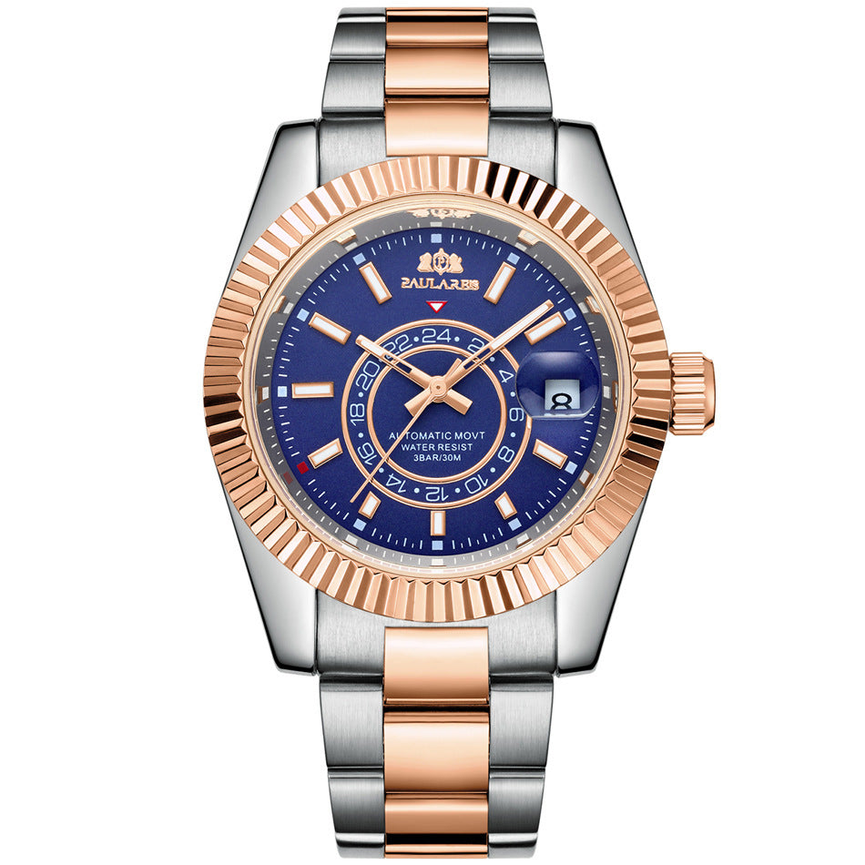 Orologio Paulareis da uomo, movimento meccanico automatico, cinturino in acciaio impermeabile