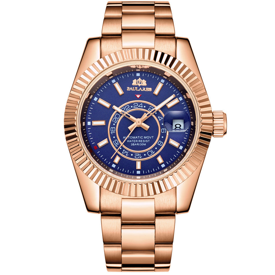 Orologio Paulareis da uomo, movimento meccanico automatico, cinturino in acciaio impermeabile