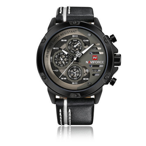 Orologio da uomo al quarzo con cinturino in pelle e calendario ad acqua