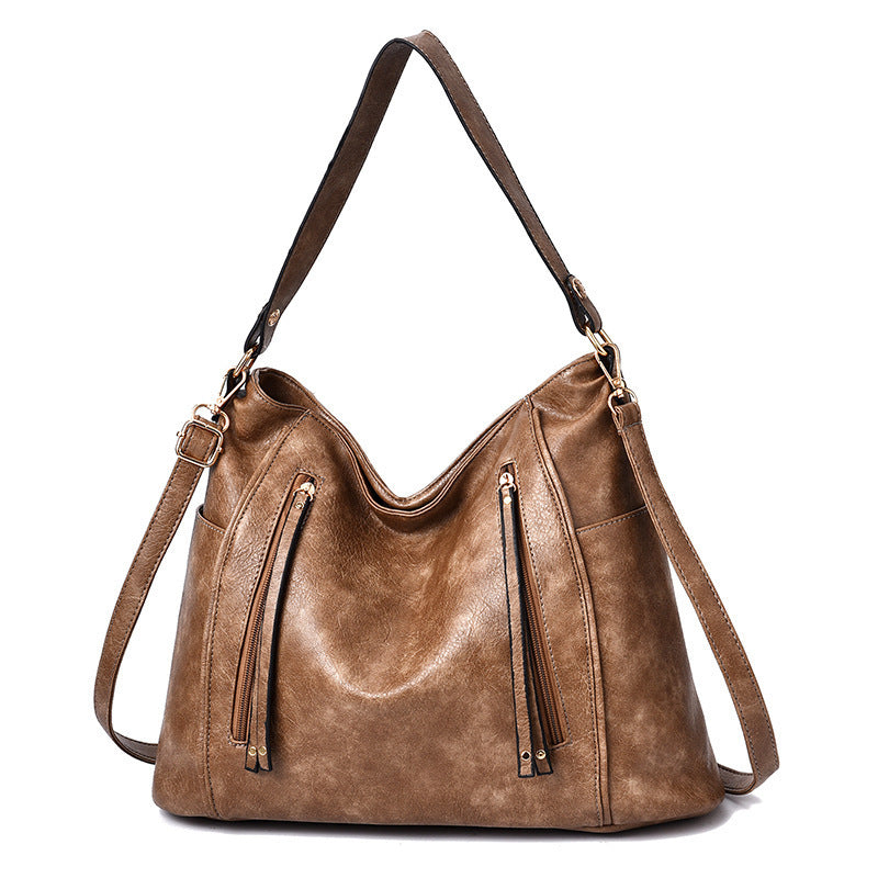 Grote handtas voor dames, originele leren schoudertas met meerdere zakken, modieuze zachte crossbodytas voor dames