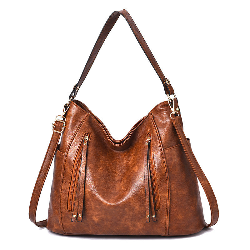 Grote handtas voor dames, originele leren schoudertas met meerdere zakken, modieuze zachte crossbodytas voor dames